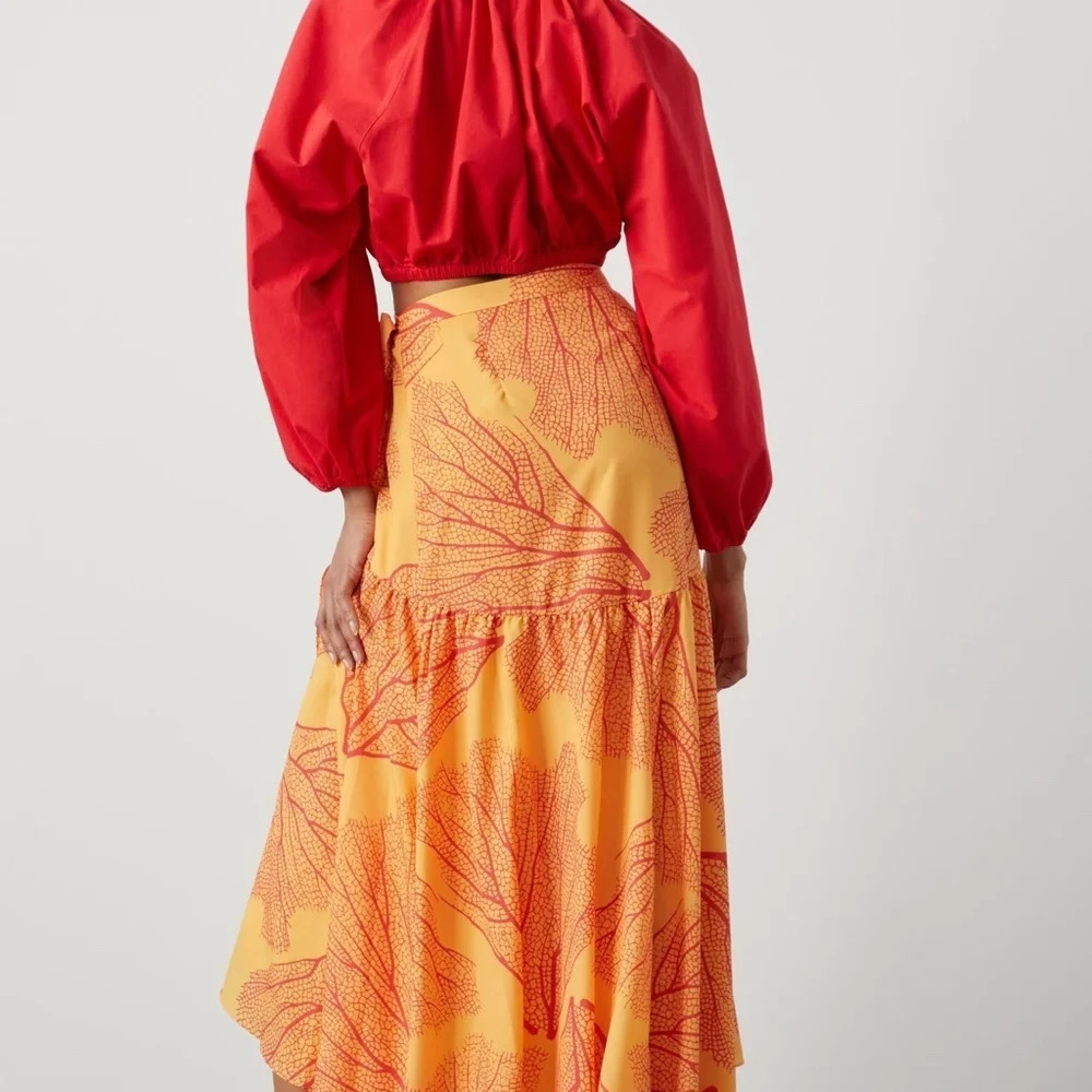 NWT Hutch Printed Wrap Skirt Orange Coral Print Medium - Picture 3 of 4